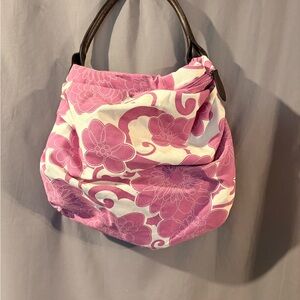 Saks Fifth Avenue Pink Floral Print Shoulder Bag Zip Top Handle Women’s